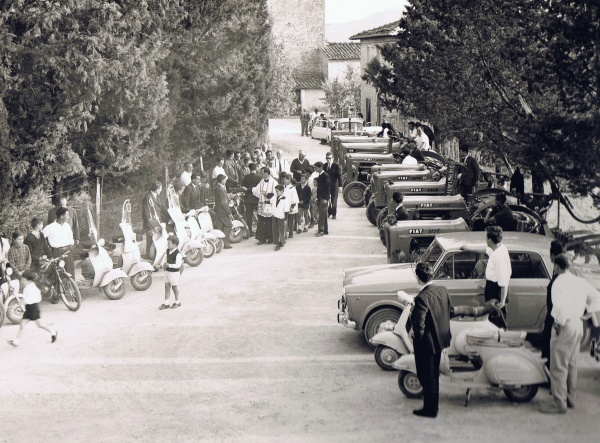 30th may 1964: Car blessing. In Italy was very common to see priests going out the Church after the Sunday Mass and blessing objects or means of transport that could potentially lend people to death or injury.
