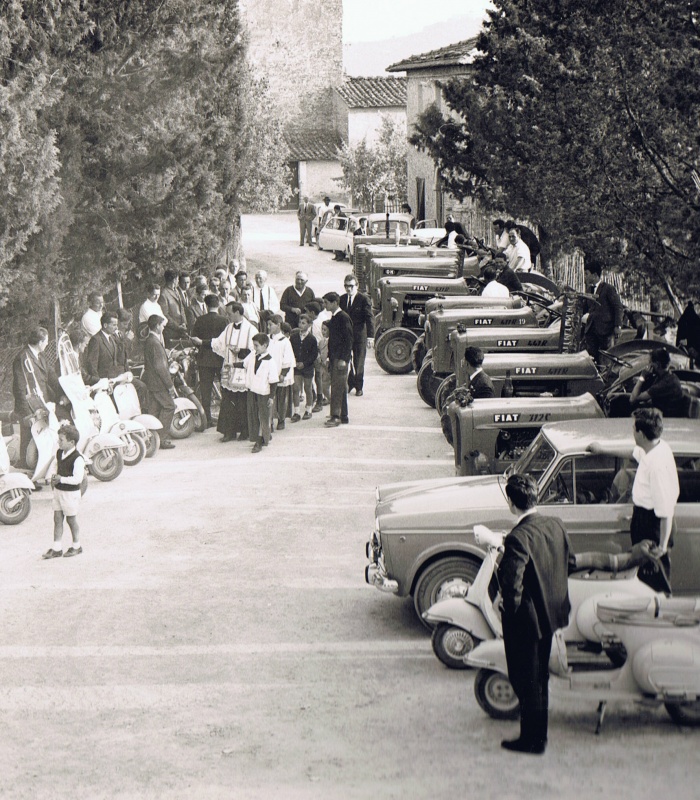 Car blessing - a traditional religious Italian ritual among the countrisides - taking place in Monticchio in 1964