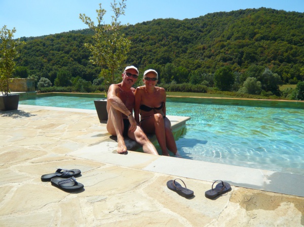 Happy guests Eman and Soul by the pool